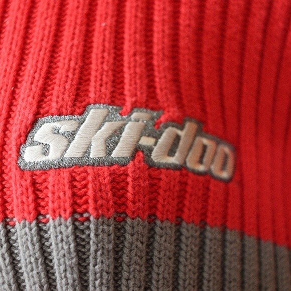 BRP Ski Doo Red & Gray Striped Long Sleeve Ribbed Pullover Sweater 2XL - Picture 4 of 11